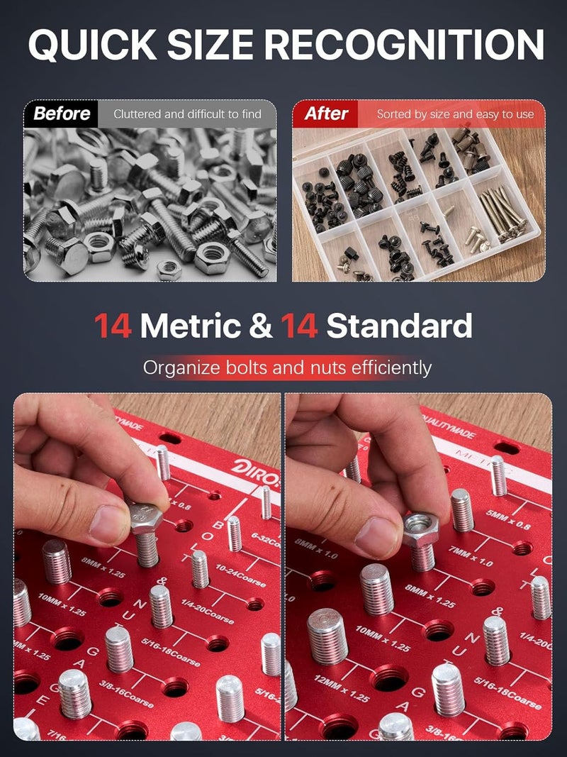 DRIRON Thread Checker, 28 Nut and Bolt Thread Checker, Premium 14 Metric & 14 Standard Identibolt, Bolt and Nut Identifier Gauge, Accurate Thread Gauge with Centimeters and Inches Scales on Both Sides - Image 2